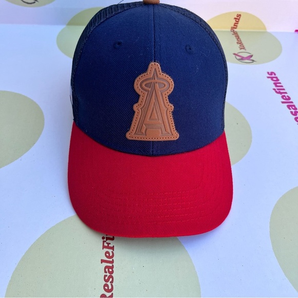 Navy and Red Baseball Cap with Leather Patch - Picture 1 of 6